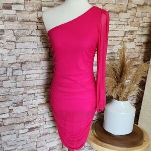 Rose Red Elegant One-Shoulder Pink Dress